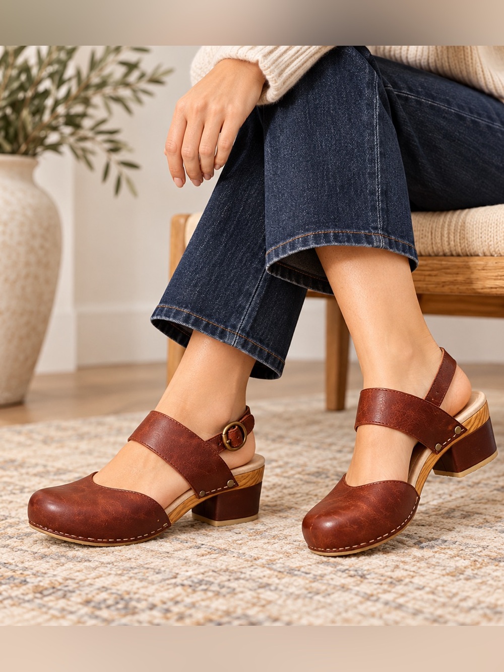 Dansko Malin Burnished Calf Mahogany Leather Mary Jane Clog Heels Size 38 EUC